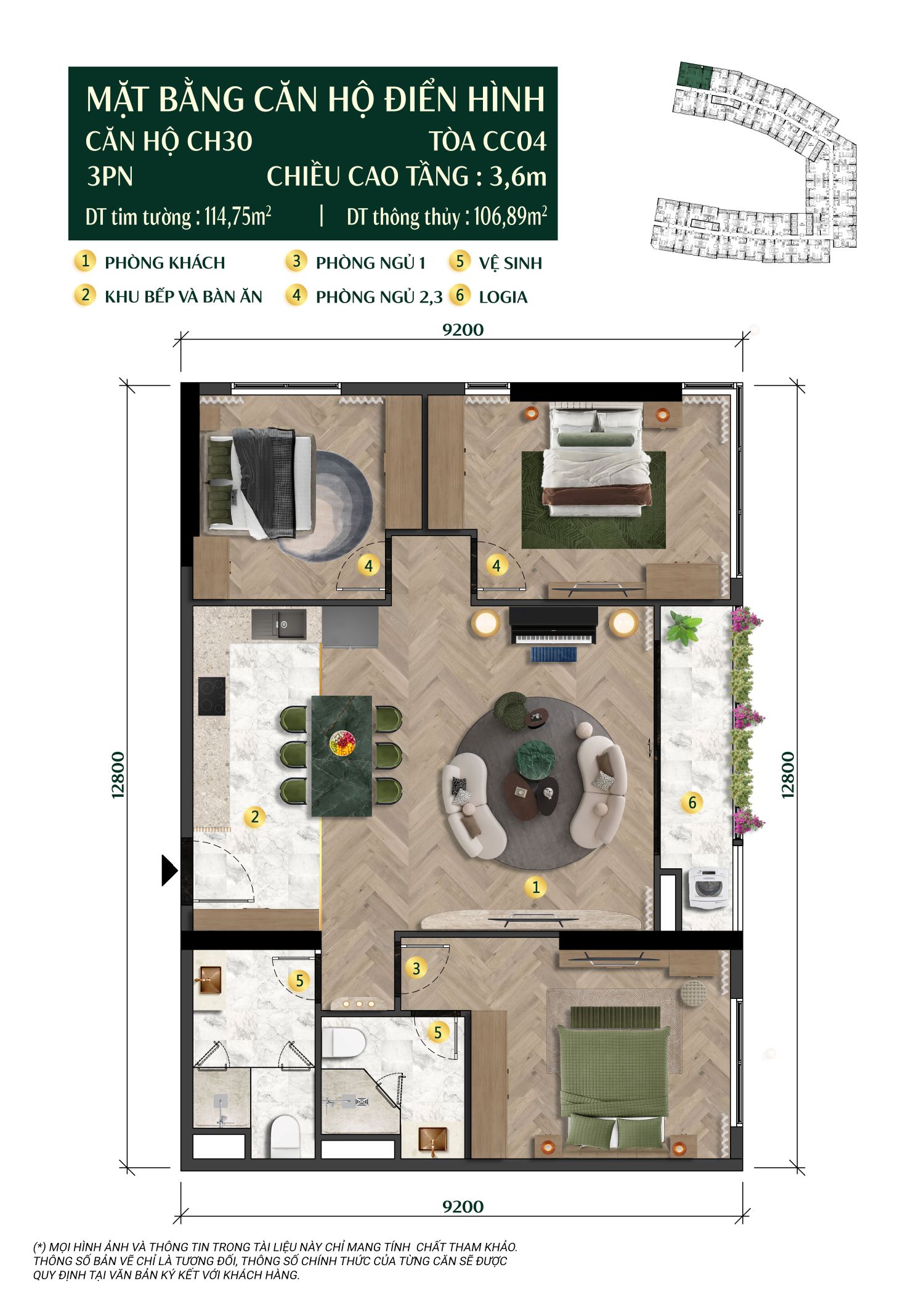 Mặt bằng Căn hộ 3 Phòng ngủ Charmora City