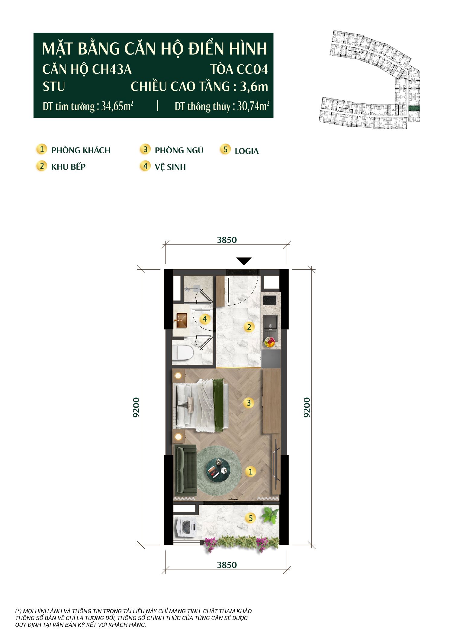 Mặt bằng Căn hộ Studio Charmora City